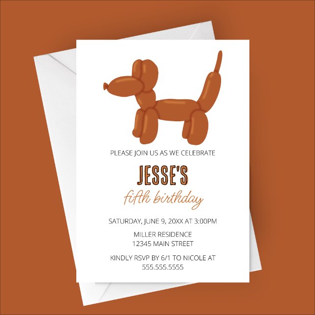 Brown Dog Balloon Animal Birthday Party Invitation (Brown Dog Balloon Animal Birthday Party Invitation)