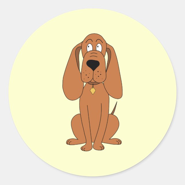 Brown Dog. Hound Cartoon with Collar. Classic Round Sticker (Front)