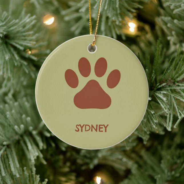 Brown dog paw custom name ceramic tree decoration (Tree)