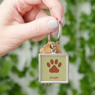 Brown dog paw custom name key ring