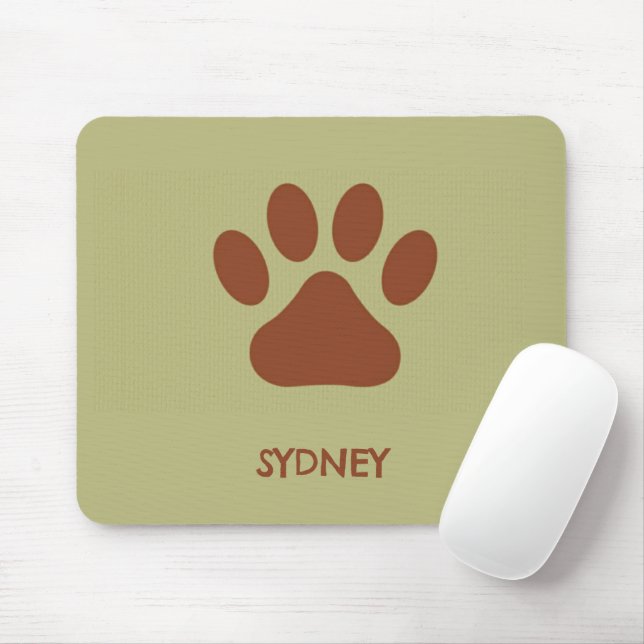 Brown dog paw custom name mouse mat (With Mouse)