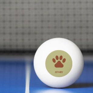 Brown dog paw custom name ping pong ball