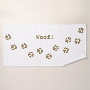 Brown Dog Paw Prints Cute Personalized Dog's Name Bath Towel