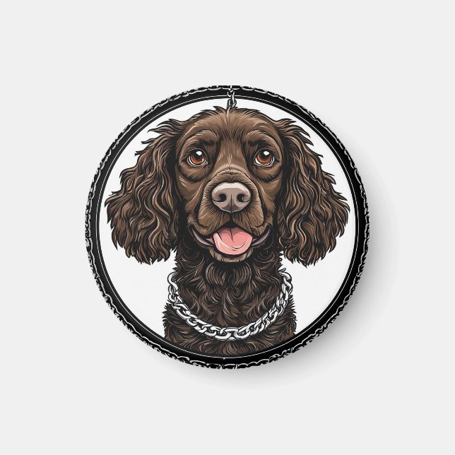 Brown Dog With a Chain and Decorative Circle Magnet (Front)