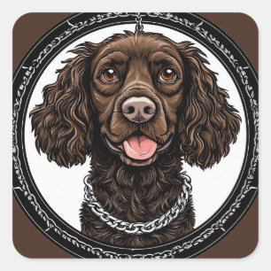 Brown Dog With a Chain and Decorative Circle Square Sticker