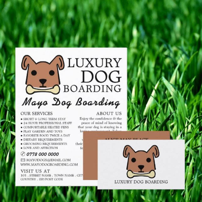 Brown Dog with Bone, Dog Boarding Business Card (Creator Uploaded)