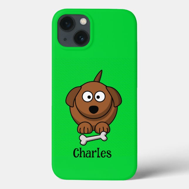 Brown dog with bone personalised on green Case-Mate iPhone case (Back)
