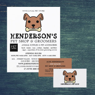 Brown Dog with Bone, Pet Store & Groomers Business Card