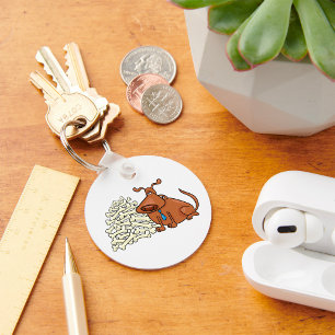 Brown Dog with Pile of Bones Cute Pet Key Ring