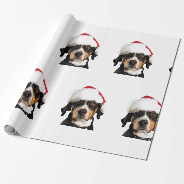BROWN DOG WITH Santa  HAT CHRISTMAS GIFT WRAP (Unrolled)