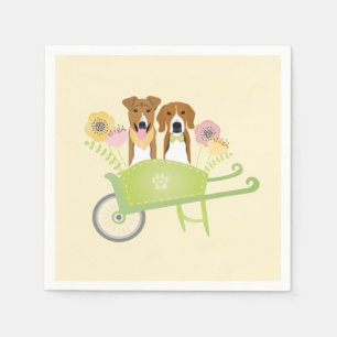 Brown Dogs In Wheelbarrow Spring Flowers Napkin