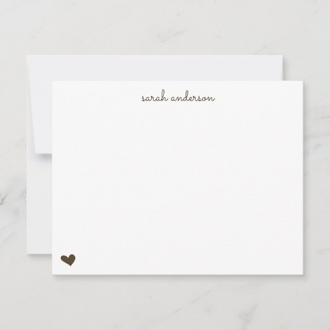Brown Doodle Heart Personalized Stationery Card (Front)