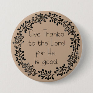 Brown Doodle Leaves Give Thanks to the Lord 7.5 Cm Round Badge
