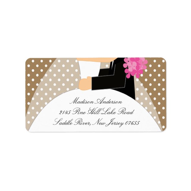 Brown Dots Bride & Groom Return Address Label (Front)