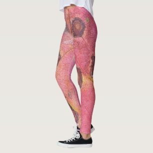 Brown Dotted Red Fall Leaf Leggings
