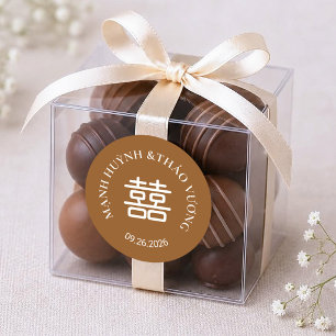 Brown Double Happiness Wedding Classic Round Sticker
