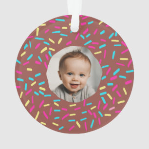 Brown Doughnut Babys First Christmas Custom Photo Ornament