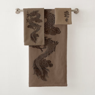 Brown Dragon Bath Towel Set