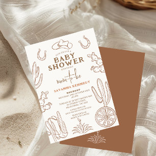 Brown Drawn Western Cowgirl Baby Shower Invitation
