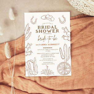 Brown Drawn Western Cowgirl Bridal Shower  Invitation