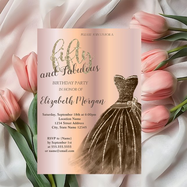 Brown Dress, Rose Gold 50th Birthday Party Invitation (Creator Uploaded)