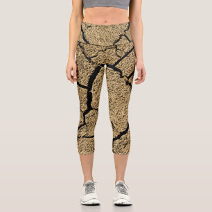 Brown dry land cracked earth drought texture capri leggings