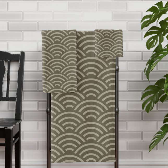 Brown Earth Tone Wave Pattern Japanese Style Bath Towel Set (A modern take on the traditional Japanese Seigaiha wave pattern that will look fab in your bathroom)