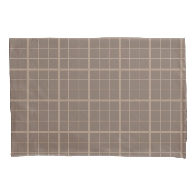 Brown Earth Tone Windowpane Check  Pillowcase (Front)