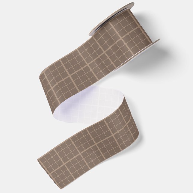Brown Earth Tone Windowpane Check  Satin Ribbon (Front+Back)