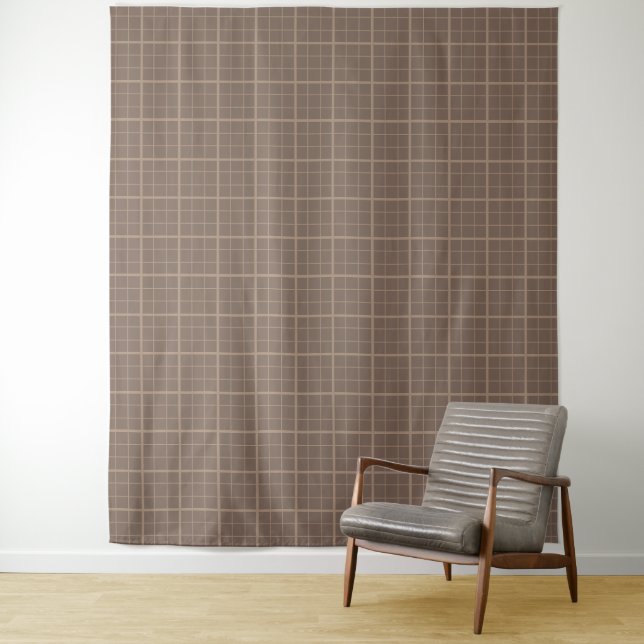 Brown Earth Tone Windowpane Check  Tapestry (In Situ)