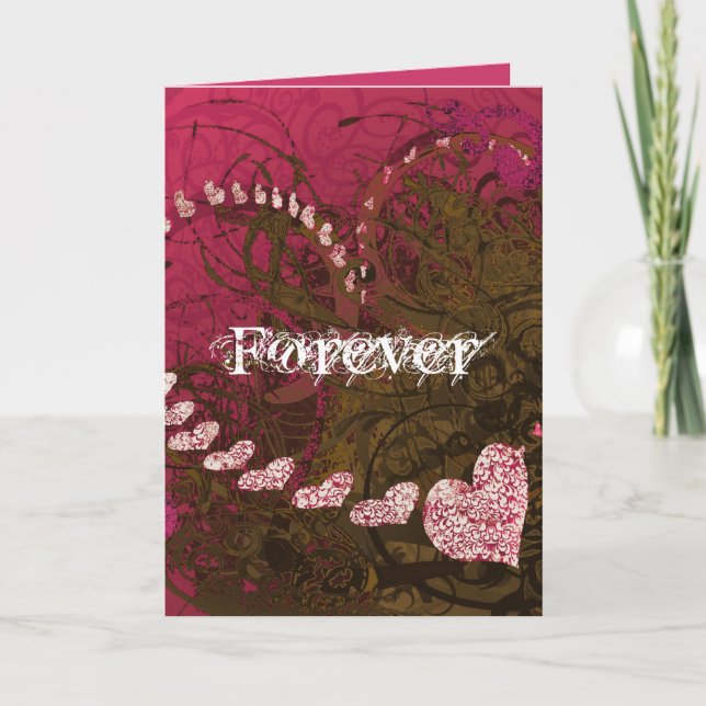 Brown Earth Tones Abstract Art Red Heart Swirls  Holiday Card (Front)