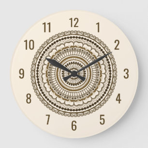 Brown Earth Tones Henna Mandala Large Clock