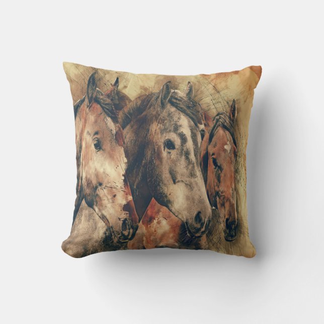 Brown Earth Tones Horse Throw Pillow (Front)
