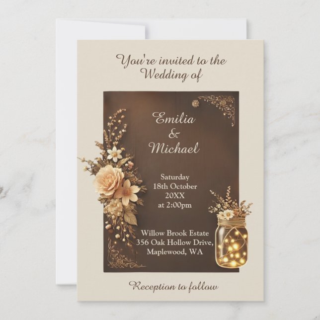 Brown Earthy Rustic Wedding Invitation (Front)