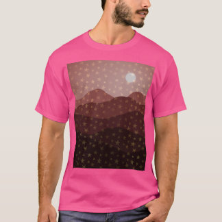 Brown Earthy Starry Mountains And Moon Abstract Ac T-Shirt