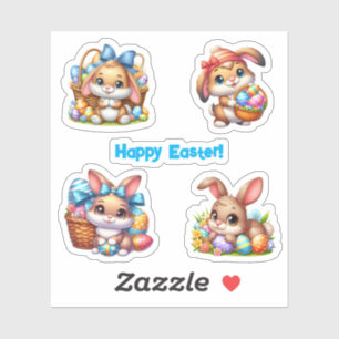 Brown Easter Bunnies with Colourful Eggs