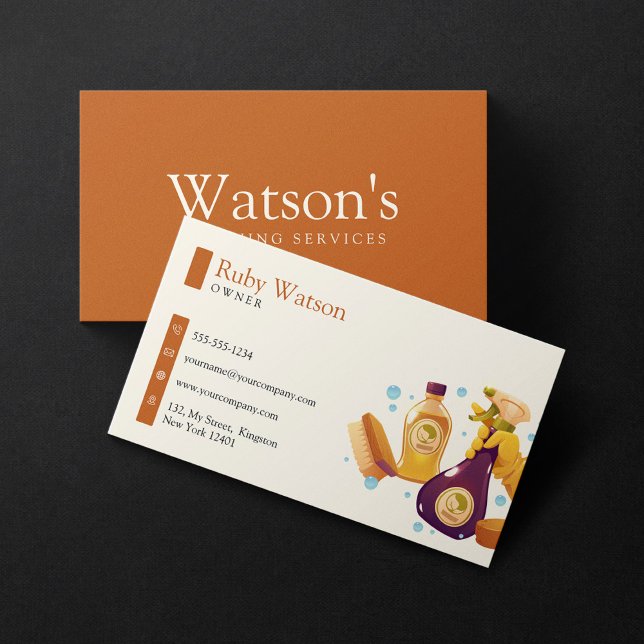 Brown Eco Cleaning Services Maid House Cleaning Business Card (Creator Uploaded)