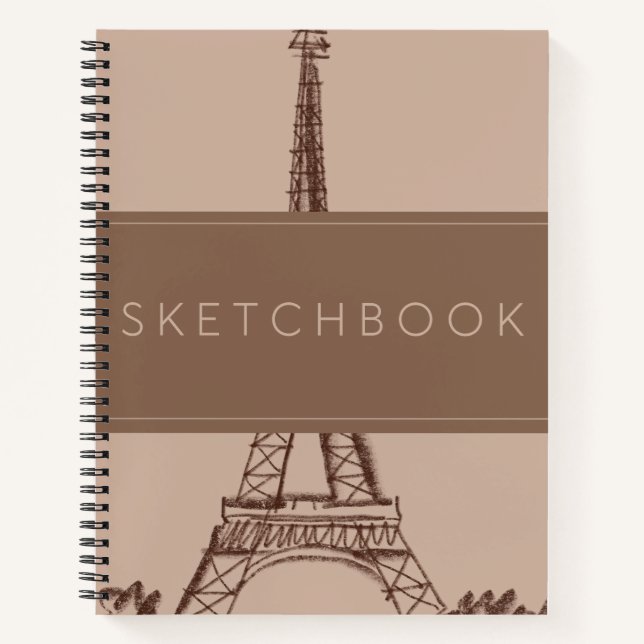 Brown Eiffel Tower Paris Sketchbook Notebook (Front)