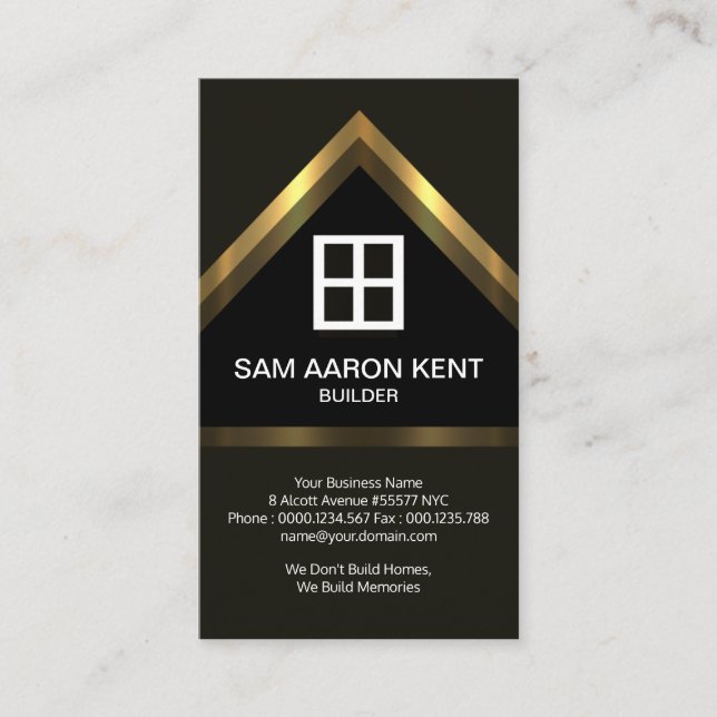 Brown Elegance Faux Gold Home Builder Construction Business Card (Front)