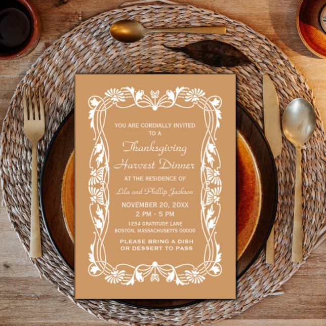 Brown Elegant Border Thanksgiving Invite (Brown Elegant Border Thanksgiving Invite)