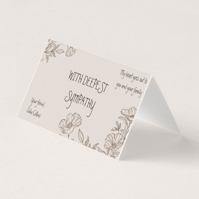 Brown Elegant Floral Folded Sympathy Card (Front)