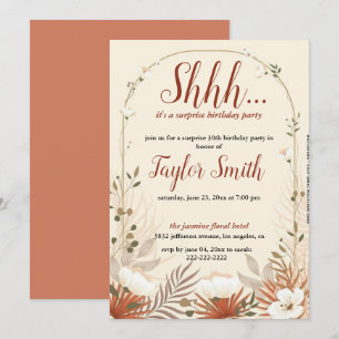 Brown elegant Floral Surprise Party Invite