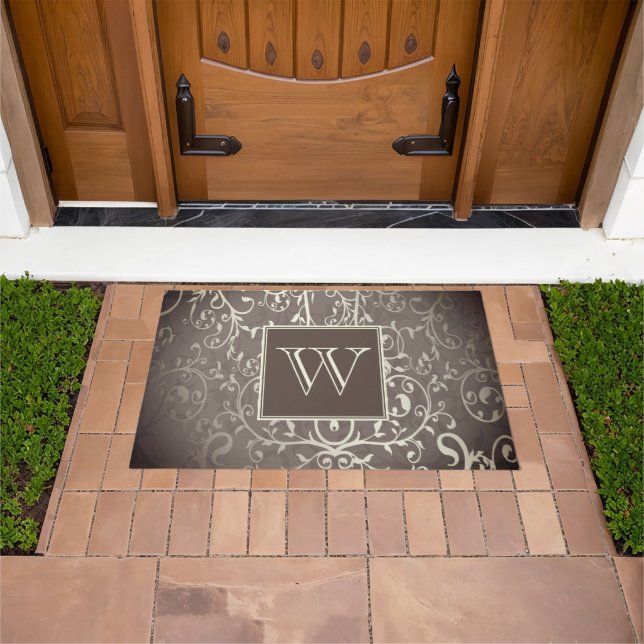 Brown Elegant Flourish Monogram Doormat (Outdoor)