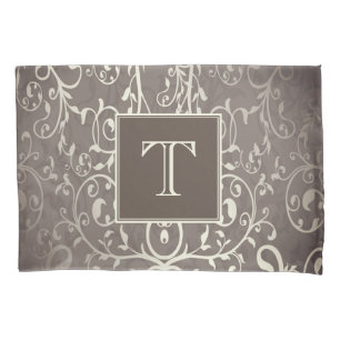 Brown Elegant Flourish Monogram Pillowcase