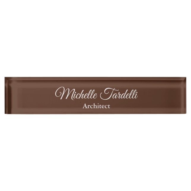 Brown Elegant Minimalist Modern Script Calligraphy Nameplate (Front)
