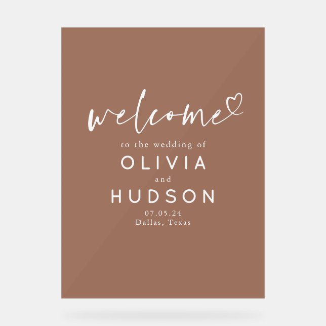 Brown Elegant Minimalist Wedding Welcome Acrylic Sign (Front)