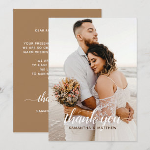 Brown Elegant Modern Rustic Photo Wedding Thank You Card