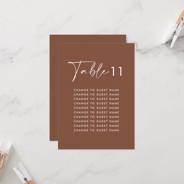 Brown elegant modern wedding table seating chart (Front/Back In Situ)