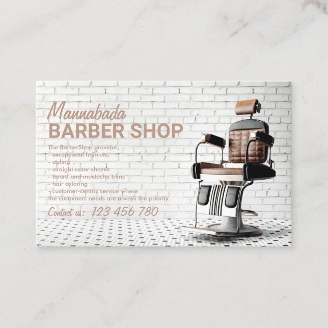 Brown Elegant Old Chair Photo Barber Business Card (Front)