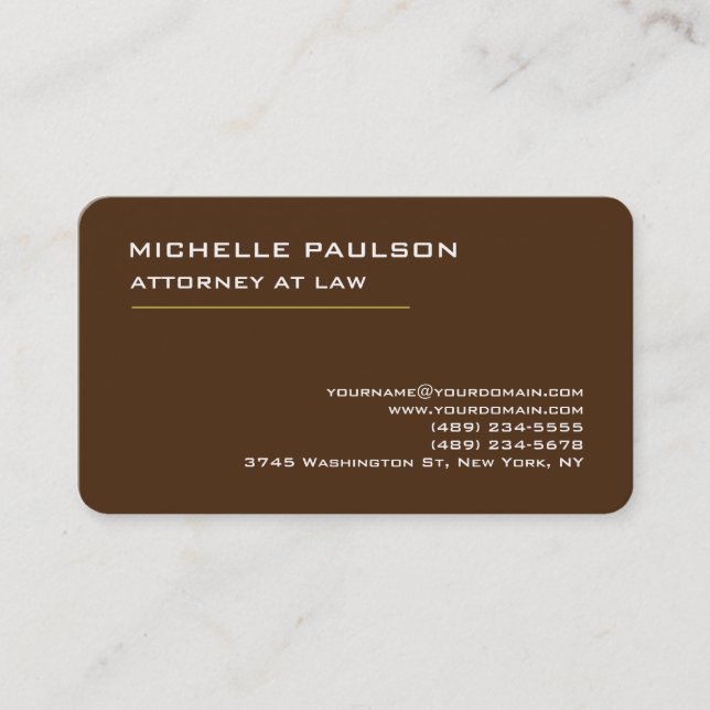 Brown Elegant Plain Professional Modern Business Card (Front)